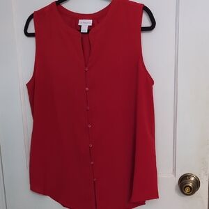 Ann Taylor Sz L Vibrant Red Button-Front Blouse